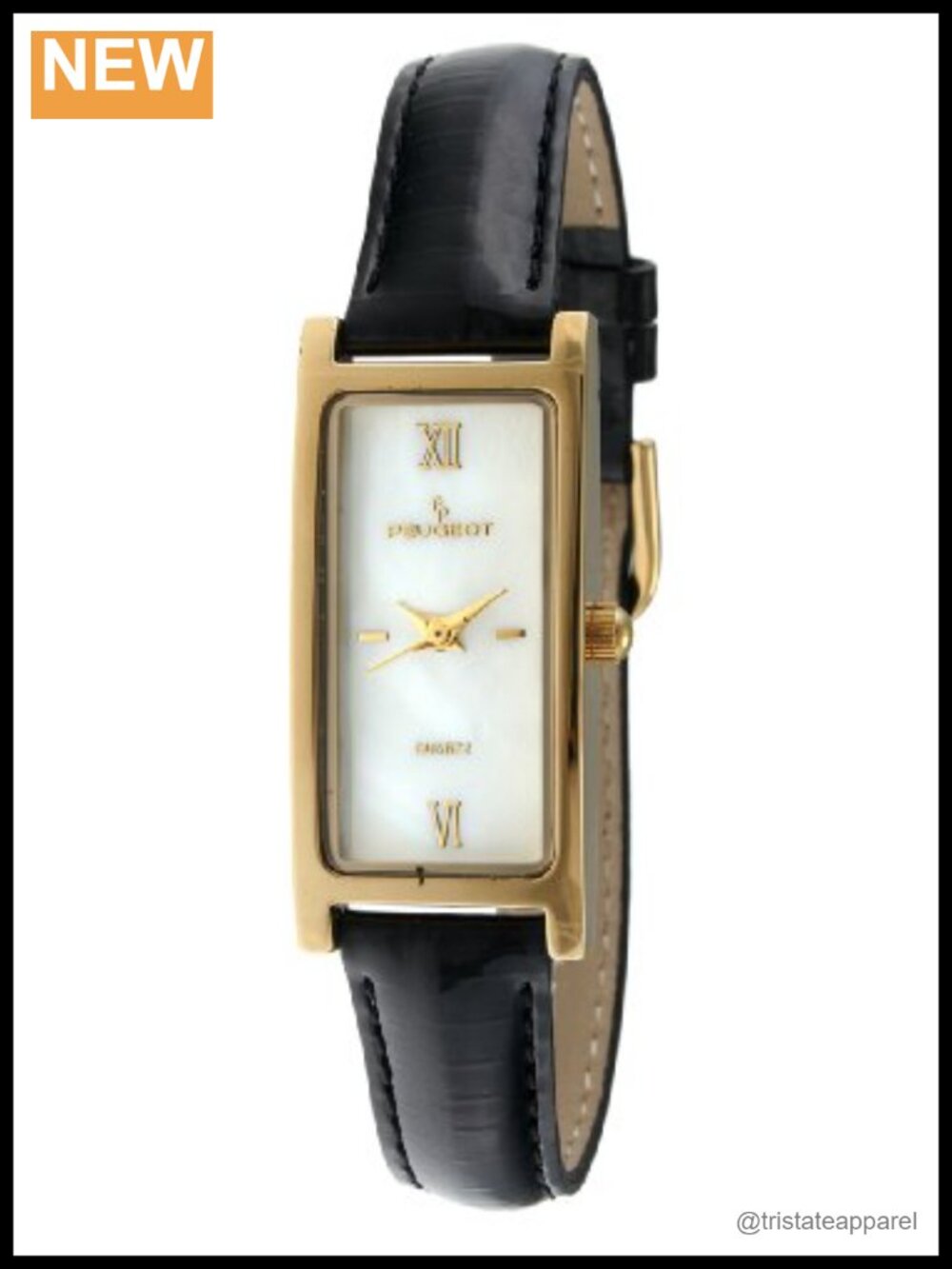 Slim 14K Gold Plated Mother of Pearl Roman Numeral Leather Strap Dress Watch
